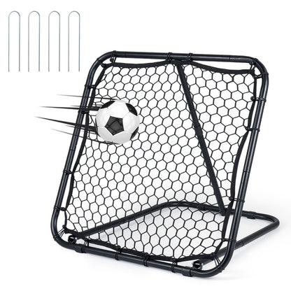 Football Rebounder with a football mid-air hitting the net