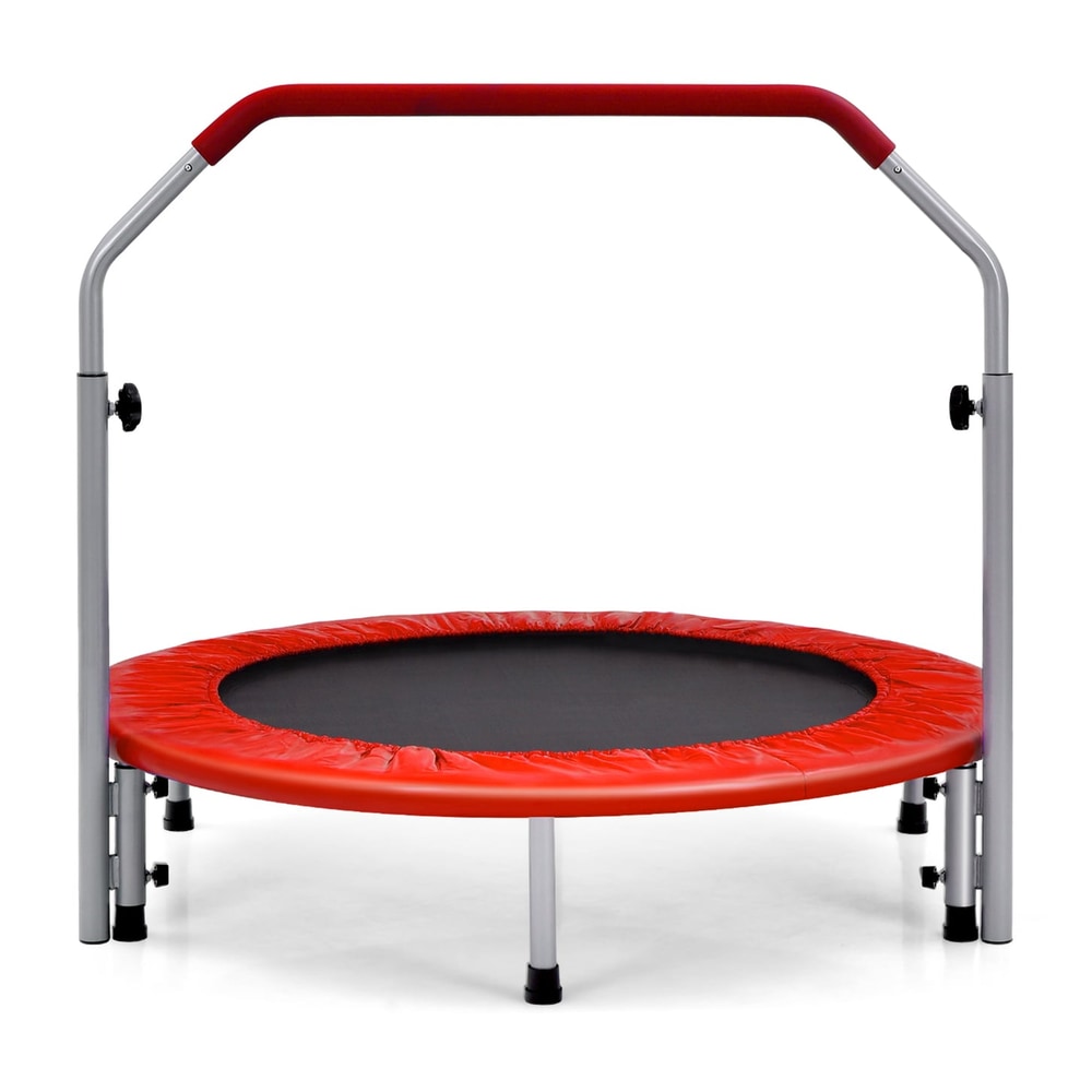 101cm Foldable Trampoline with 4-Level Adjustable Handle, a red circular mat and silver legs