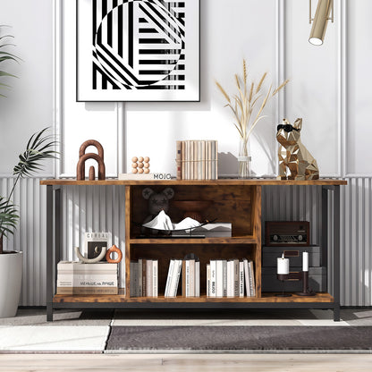 106 CM TV Stand with Power Outlet Open Storage and Adjustable Shelf-Coffee