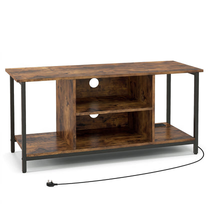 106 CM TV Stand with Power Outlet Open Storage and Adjustable Shelf-Coffee