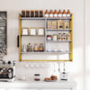 107 CM Industrial Floating Shelves 6-Tier Wall Mounted Shelf with 8 S-Hooks-White & Golden