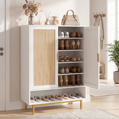 108CM Tall Shoe Cabinet 6-Tier with 2 Doors and Adjustable Shelves-White