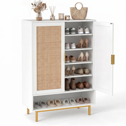 108CM Tall Shoe Cabinet 6-Tier with 2 Doors and Adjustable Shelves-White
