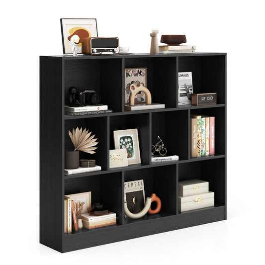 10-Cube Bookshelf Freestanding Storage Organizer with 2 Anti-Tipping Kits-Black