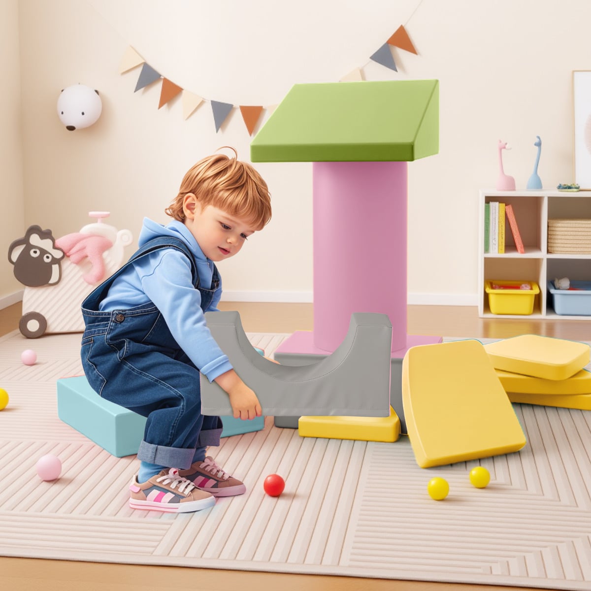 10 Pieces Foam Climbing Blocks Set with PU Leather Surface for 1-3 Years Old-Multicolor
