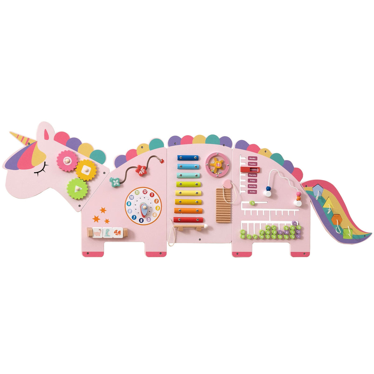 11-in-1 Unicorn Activity Wall Busy Board Panels with various interactive elements