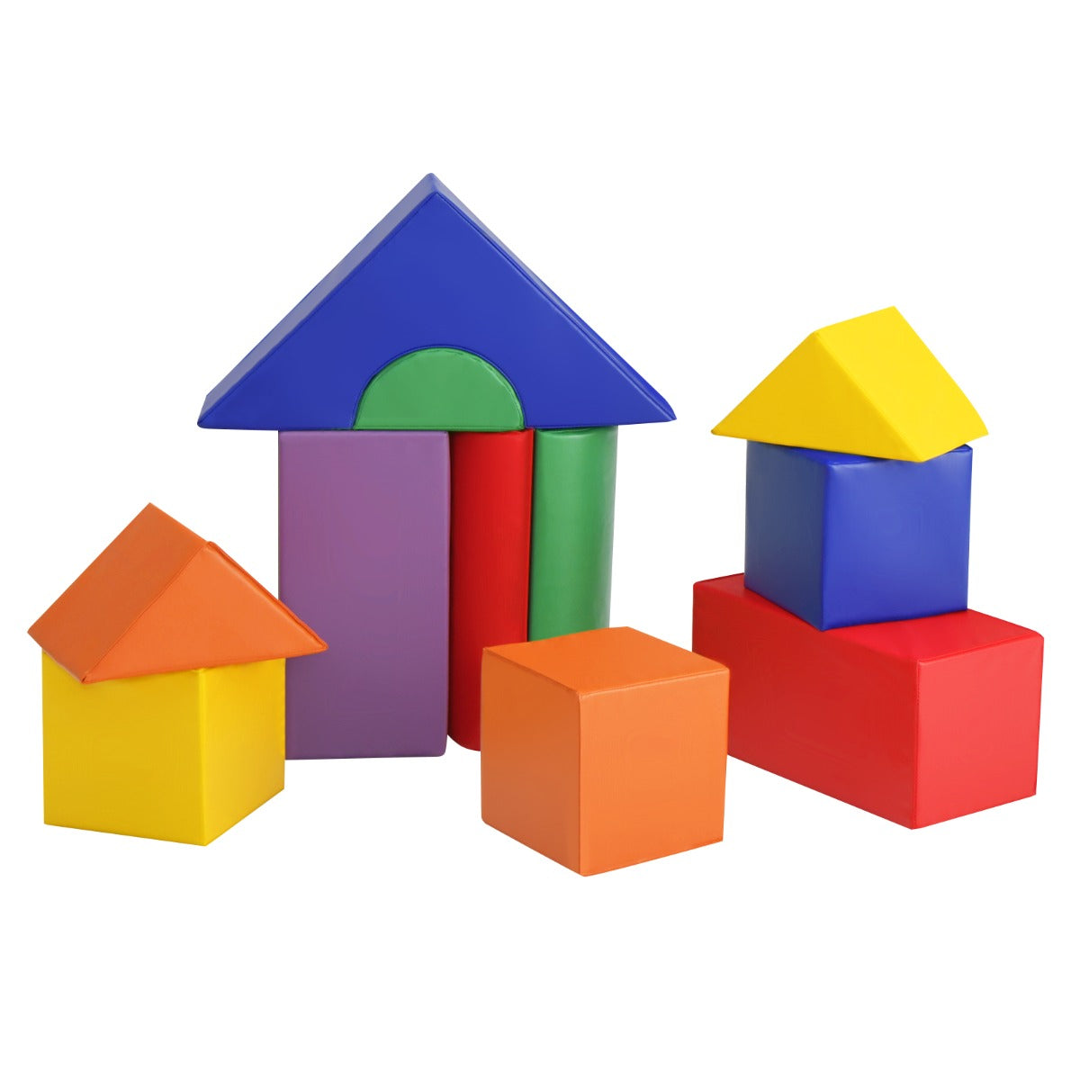 11-Piece Climb and Crawl Foam Block Play Set in various bright colours arranged as a small building
