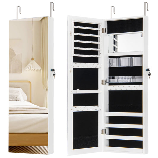 110 cm Jewelry Mirror Cabinet shown closed and open with storage compartments