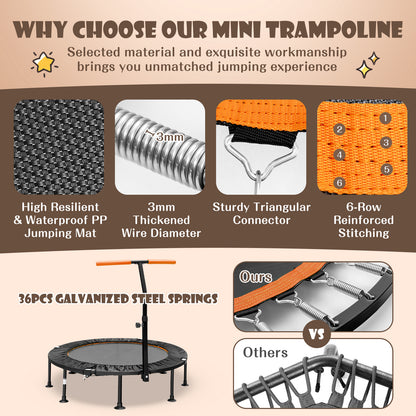 The mini trampoline showing material quality and spring construction comparisons