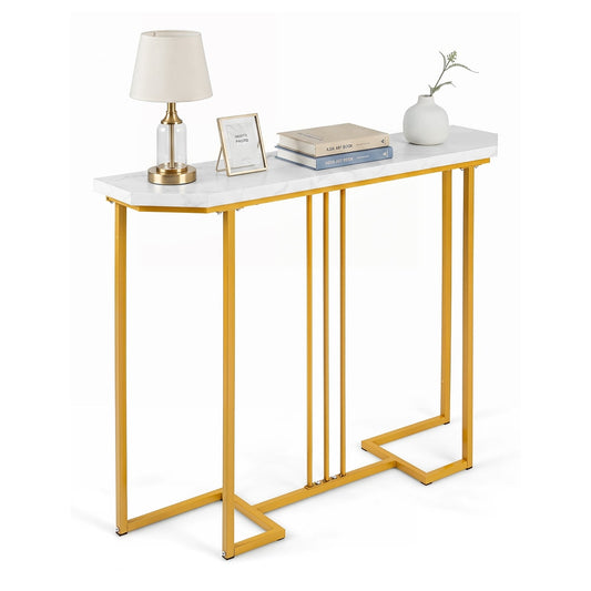 110 CM Narrow Entryway Table with a white faux marble top and gold metal legs