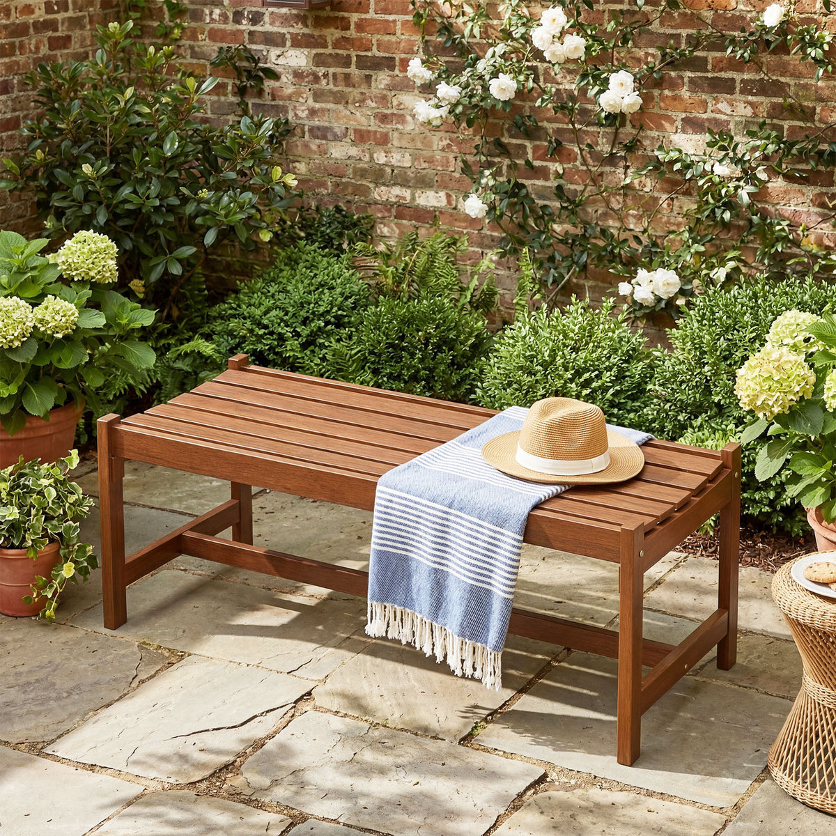 112cm Patio Wood Bench Outdoor Solid Hardwood Dining Bench