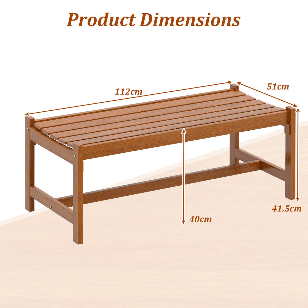 112cm Patio Wood Bench Outdoor Solid Hardwood Dining Bench