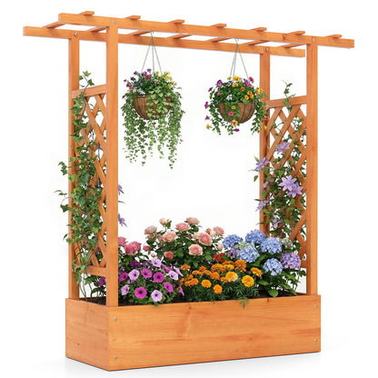 114cm Tall Wooden Raised Garden Bed with Side Trellis and Hanging Roof-Orange