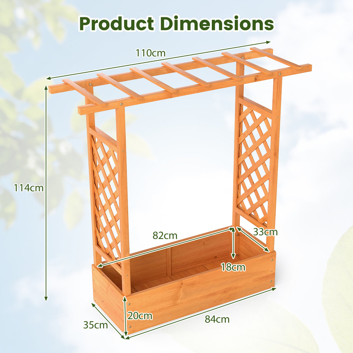 114cm Tall Wooden Raised Garden Bed with Side Trellis and Hanging Roof-Orange