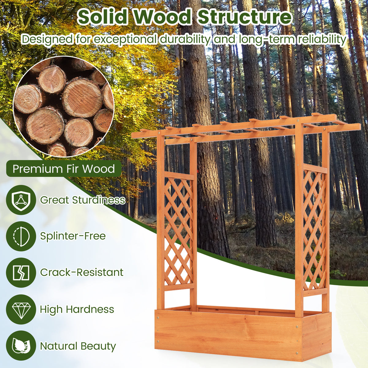 114cm Tall Wooden Raised Garden Bed with Side Trellis and Hanging Roof-Orange