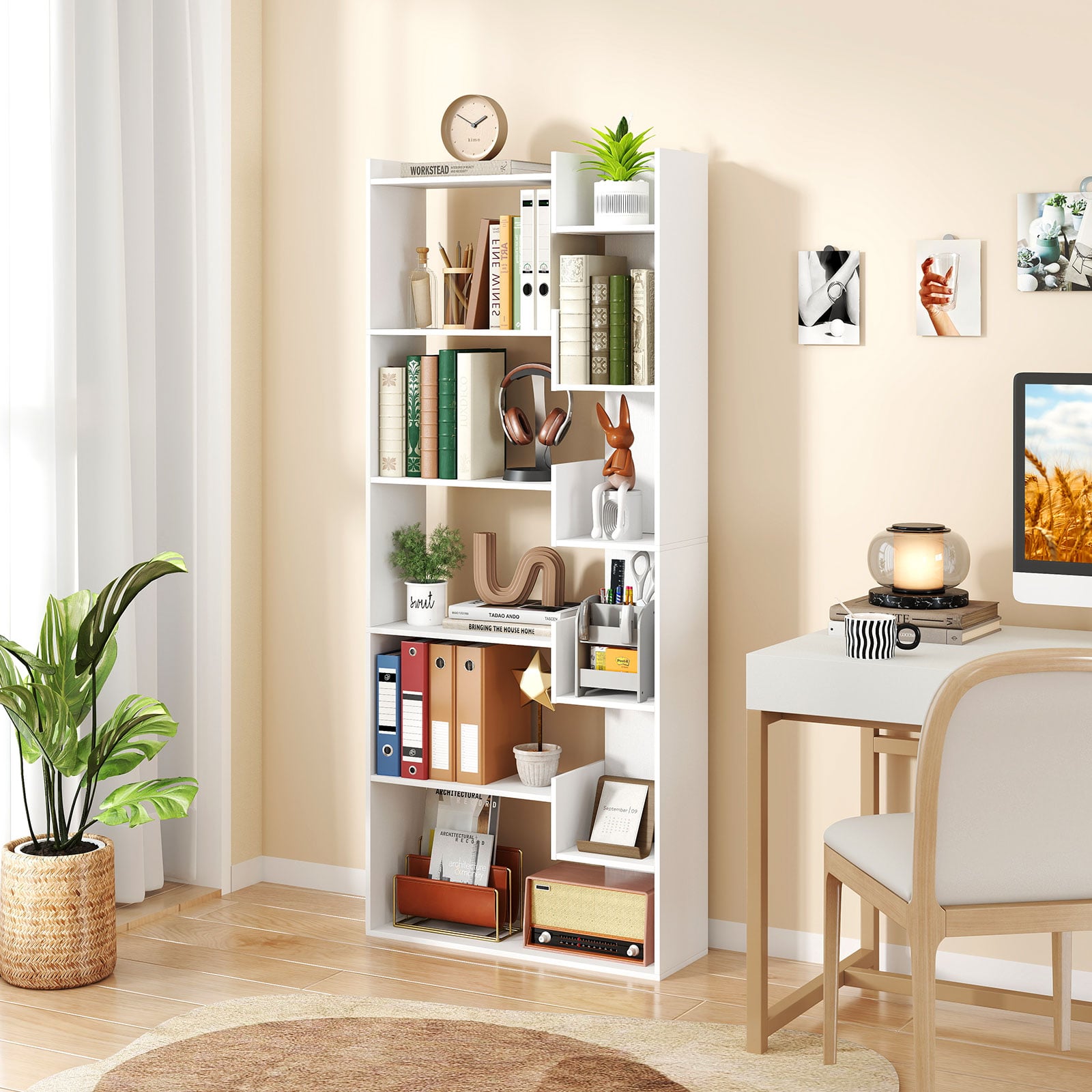 11-Shelf Wooden Bookshelf with 2 Anti-Tipping Kits-White