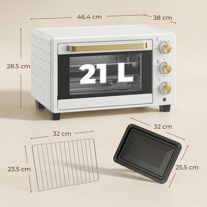 HOMCOM 21L Mini Countertop Oven, 100°C-230°C Adjustable Temperature, White