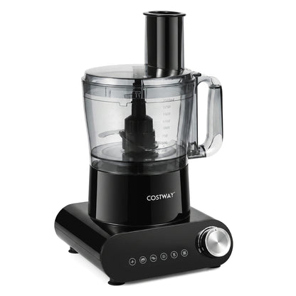 12 Cup Food Processor 600W with 3 Discs & 2 Blades for Slicing Shredding Dough-Black