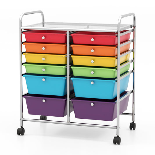 12 Drawers Rolling Storage Cart with 4 wheels and brakes in multicolor