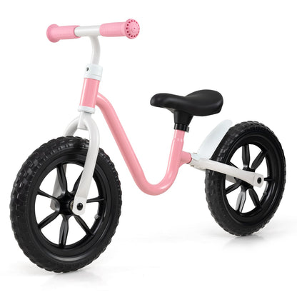 12 Inch Balance Bike No Pedal Training Bicycle in pink and white against a plain white background