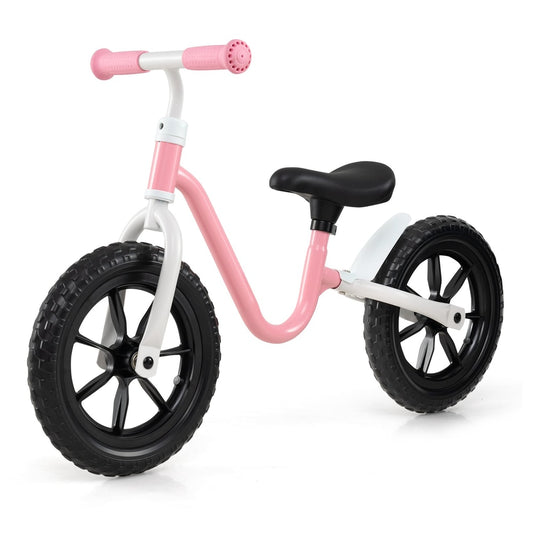 12 Inch Balance Bike No Pedal Training Bicycle in pink and white against a plain white background