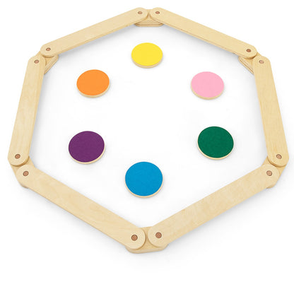 12 Pcs Kids Wooden Balance Beam with colorful stepping stones arranged in a hexagon shape