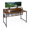 120 CM Office Desk with Monitor Stand Computer Desk with Storage Shelf and Metal Frame-Rustic Brown