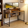 120 CM Office Desk with Monitor Stand Computer Desk with Storage Shelf and Metal Frame-Rustic Brown