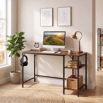 120 cm Reversible Home Office Desk with Headphone Hook and Shelves-Rustic Brown