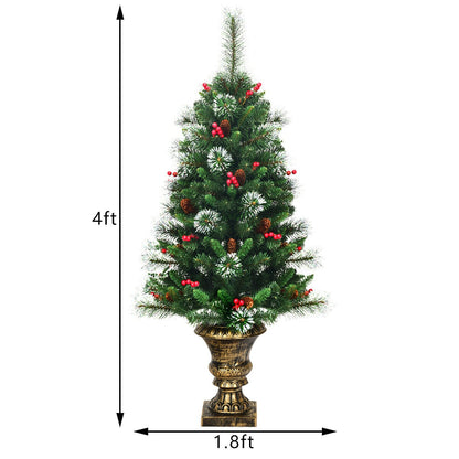 4FT/ 120CM Artificial Christmas Tree with Pine Cones and Decorative Pot