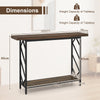 120CM Narrow Console Table 2-Tier Metal Frame with Open Storage Shelf-Rustic Brown