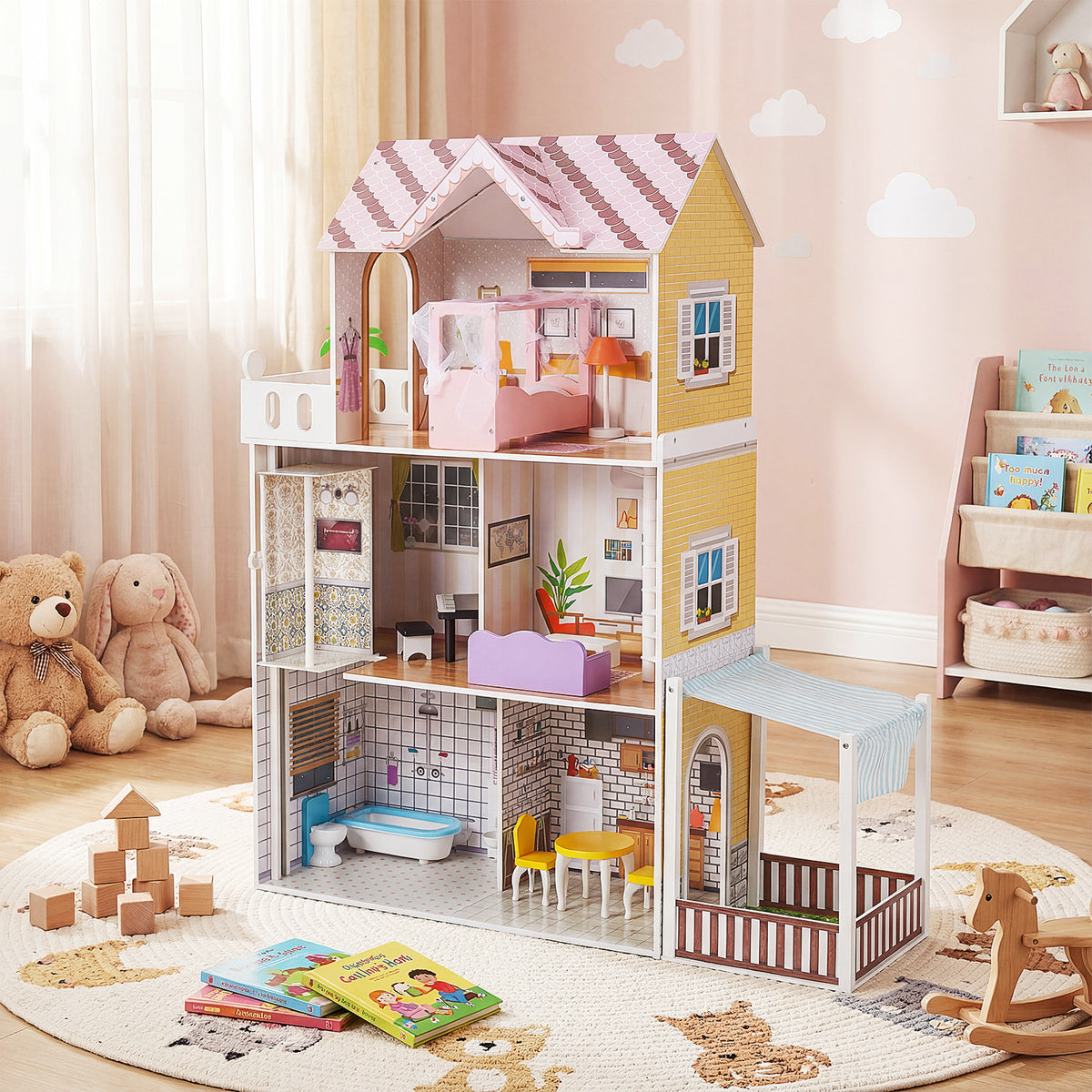 120CM Wooden Dollhouse in Pink