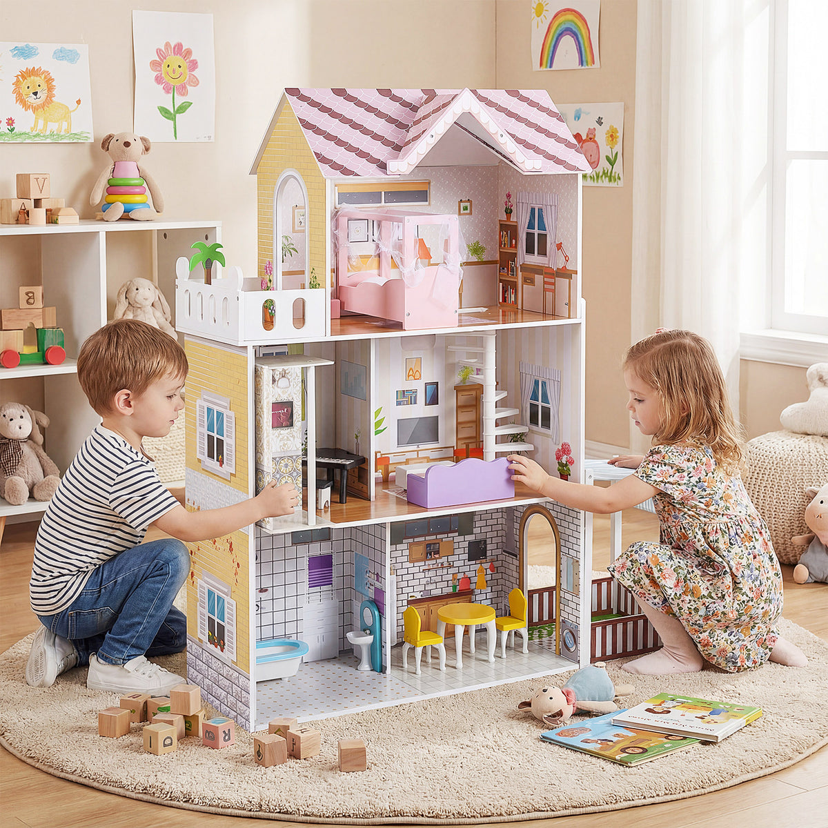 120CM Wooden Dollhouse in Pink