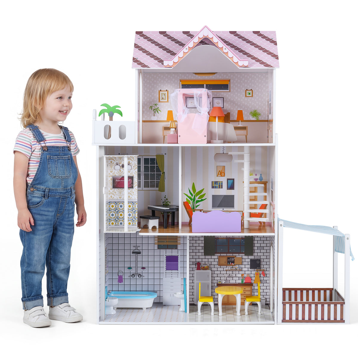 120CM Wooden Dollhouse in Pink