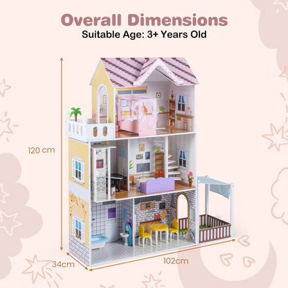 120CM Wooden Dollhouse in Pink