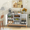 120 CM Sideboard Buffet Cabinet with 2 Bamboo Woven Doors and 3 Open Shelves-White