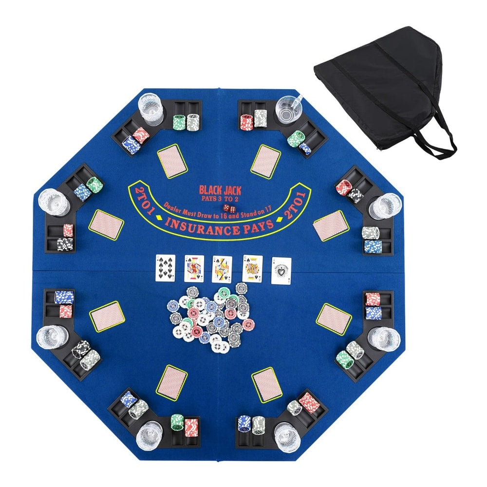 120CM 8-Player Foldable Poker Table Top with Carrying Bag laid out flat with a black carrying bag above