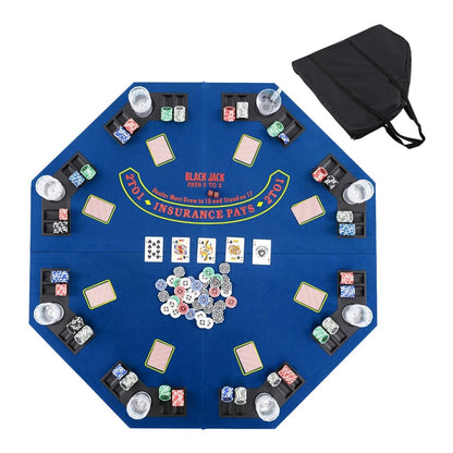 120CM 8-Player Foldable Poker Table Top with Carrying Bag laid out flat with a black carrying bag above