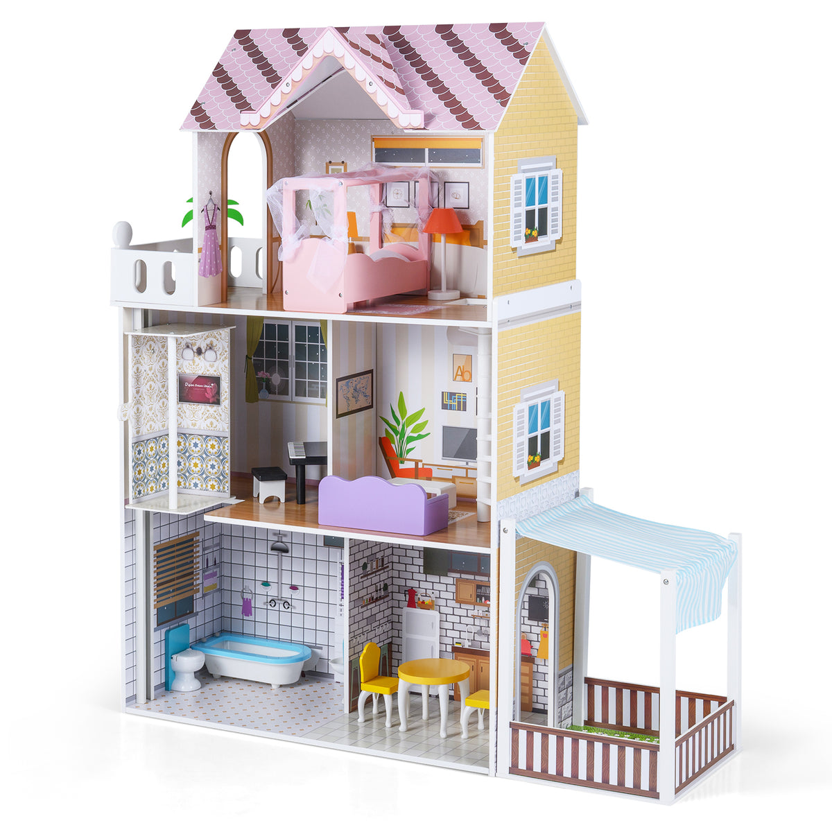120CM Wooden Dollhouse in Pink