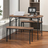 120cm Space Saving Kitchen table set with Wooden Table and 2 Benches-Brown