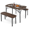 120cm Space Saving Kitchen table set with Wooden Table and 2 Benches-Brown