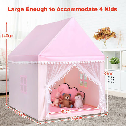 Kids Play Tent Wood Frame Large Playhouse Tents with Mat-Pink