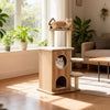 122CM Wooden Cat Tree with 2-floor Condo and Cute Top Perch-Natural