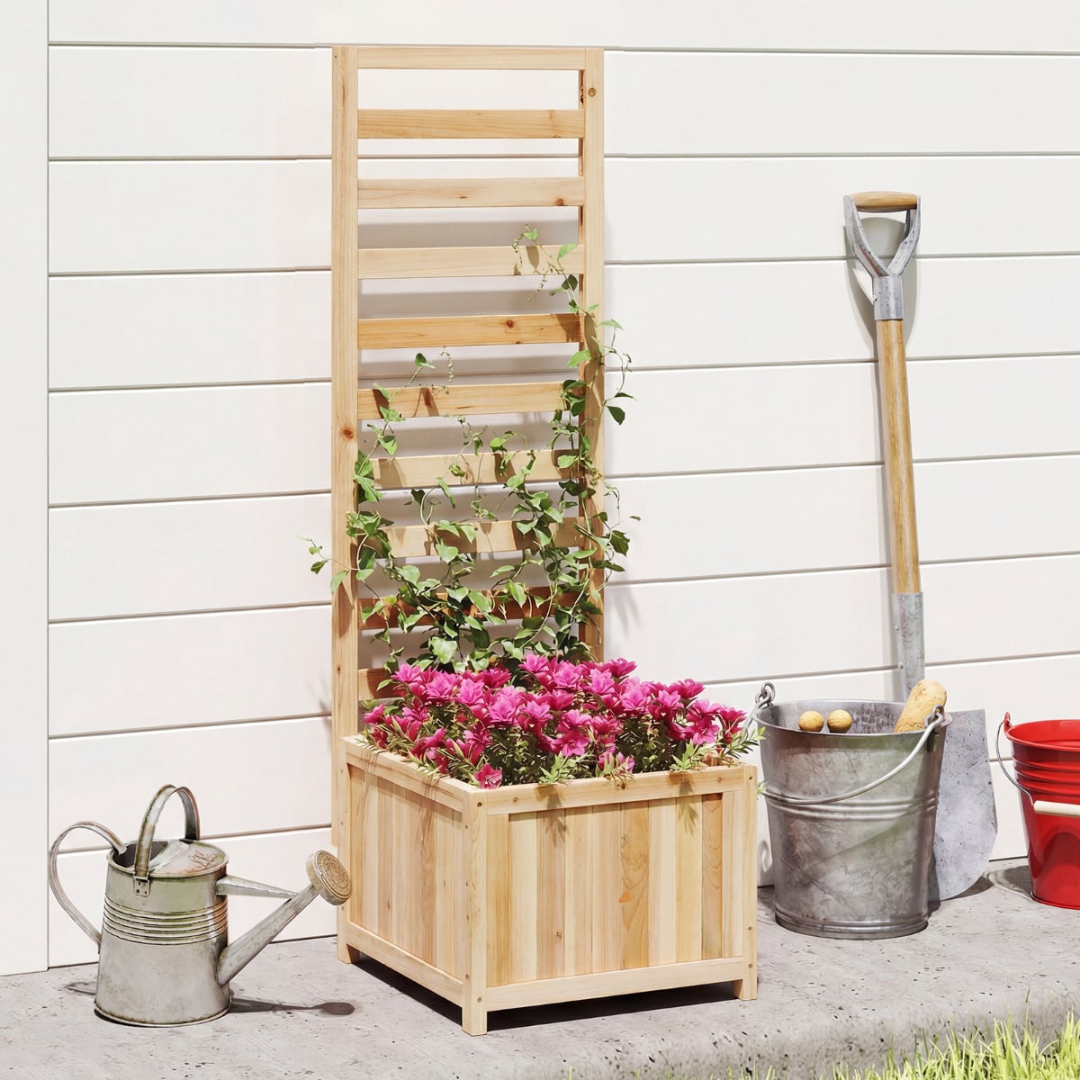 123 cm Tall Elevated Planter Box with Drainage Holes and Gaps-Natural