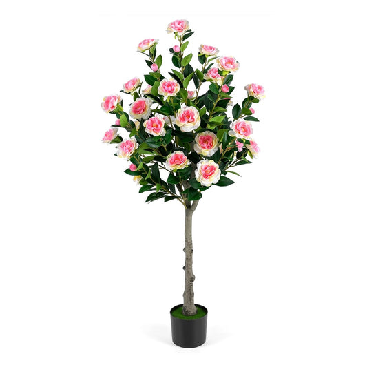 125 CM Artificial Camellia Tree Set of 1 with 27 Blossoms for Home