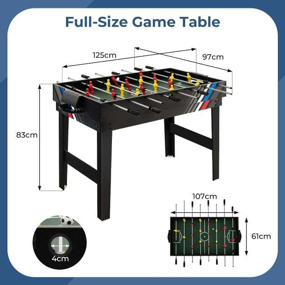 Diagram showing the dimensions of the 4-in-1 multi games table