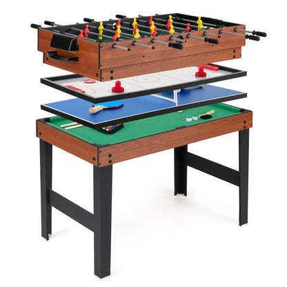 125CM 4-in-1 Multi Games Table with accessories shown with all game tops stacked
