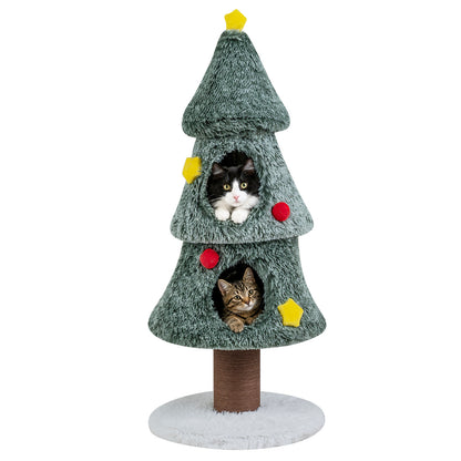 127 CM Christmas Cat Tree with two condos and scratching post for kittens in green