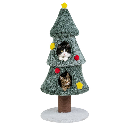 127 CM Christmas Cat Tree with two condos and scratching post for kittens in green