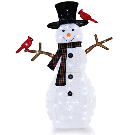 127 CM Pre-Lit Snowman Ornament with warm-white LED lights and two red birds